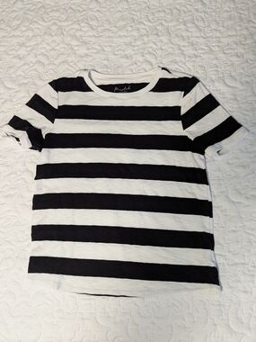 Marled Essential Black & White Striped Women's Short Sleeve Tee